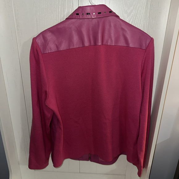 Nygard Collection Vibrant‎ Pink Leather Jacket Sweater Knit Size L 12-14 Vintage - Picture 4 of 6